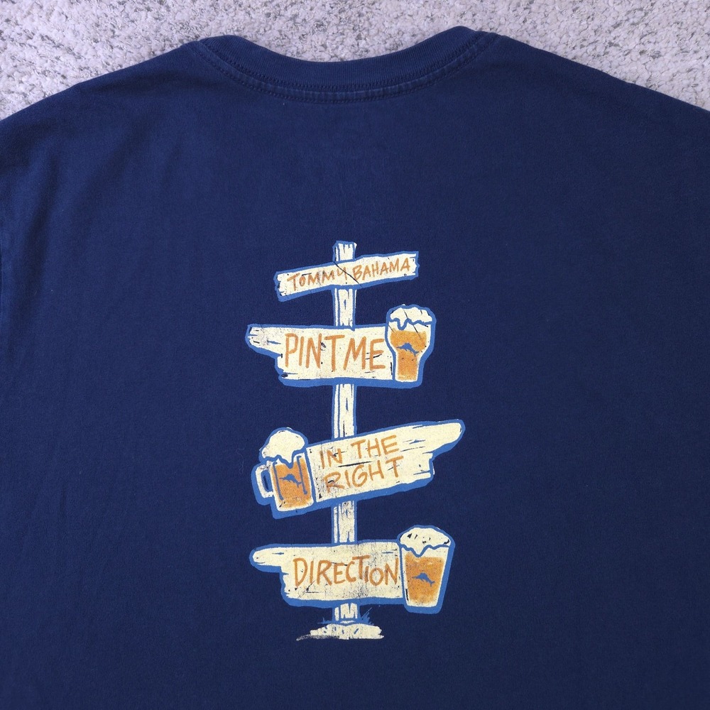 Tommy Bahama T-Shirt Mens Large Graphic Tee Beer Pint Me Short Sleeve Blue Crew
